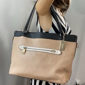 Authentic Coach Pebble  Leather Tyler Geometric Colorblock Tote Bag
